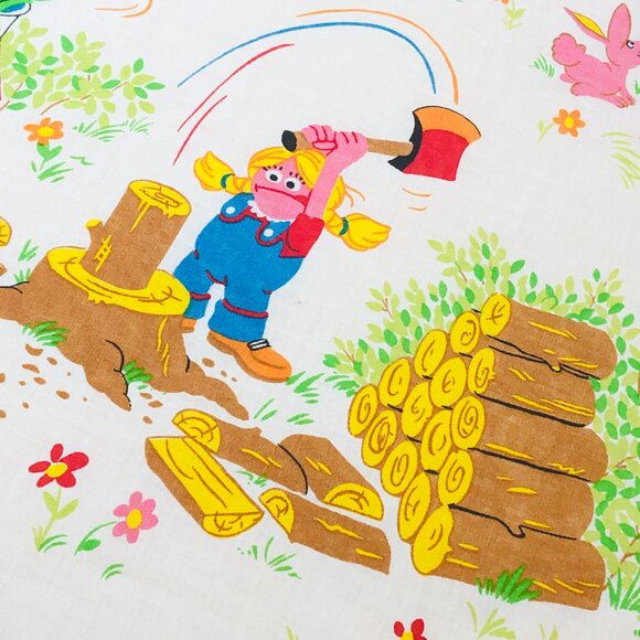 80s Sesame Street Muppets Camping TWIN Bed FLAT Top Sheet Vintage Bedroom Decor - Picture 7 of 13